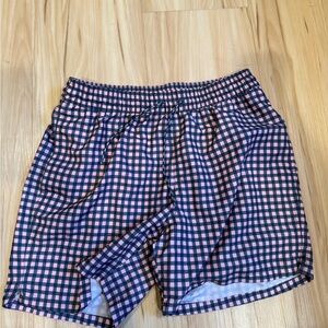 Men’s Pink and Navy Checkered swim trunks